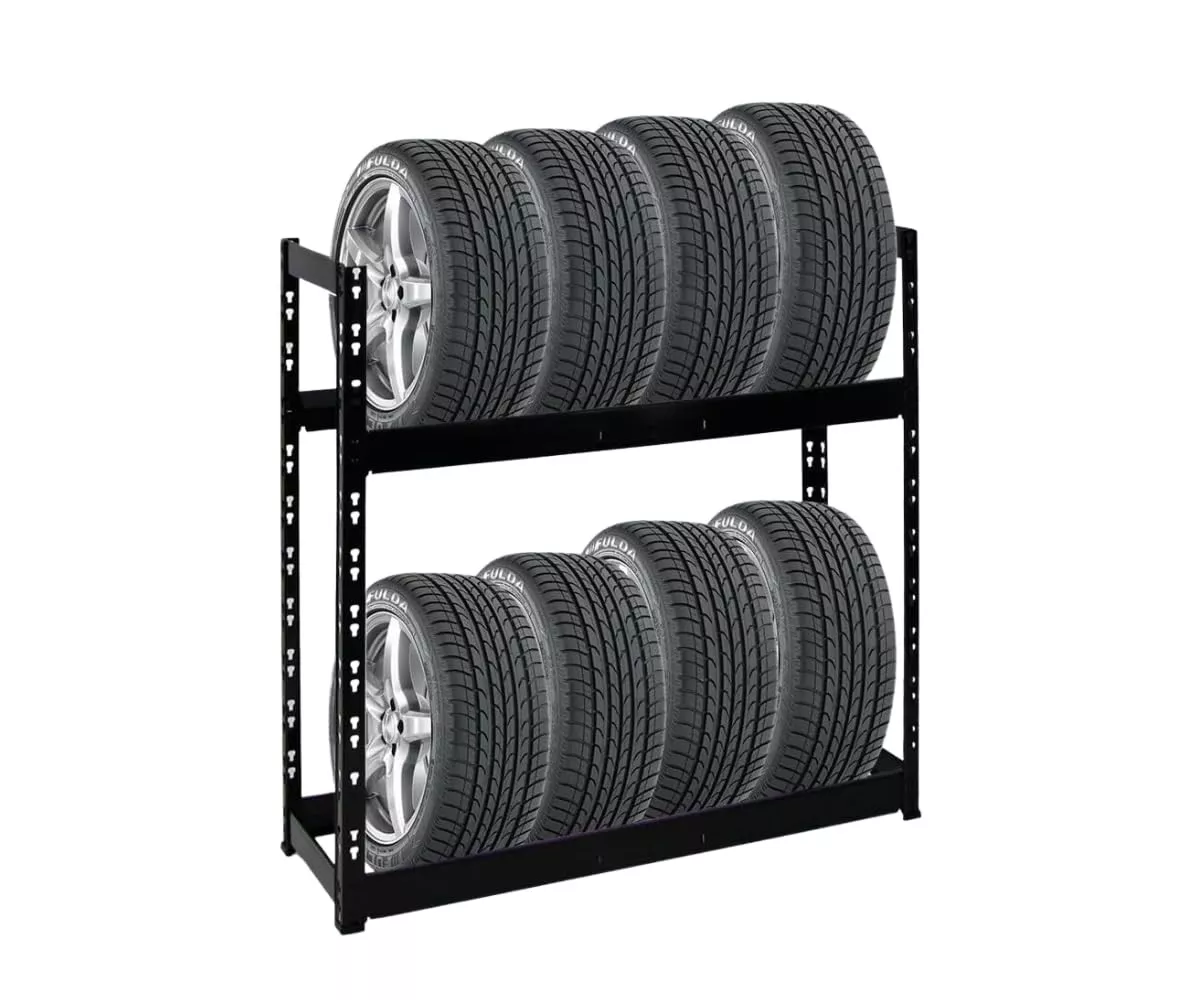 REIFENREGAL Tiger 100x110x35 cm 150 kg Fachlast bis zu 8 Reifen auf 2 Ebenen Schwarz