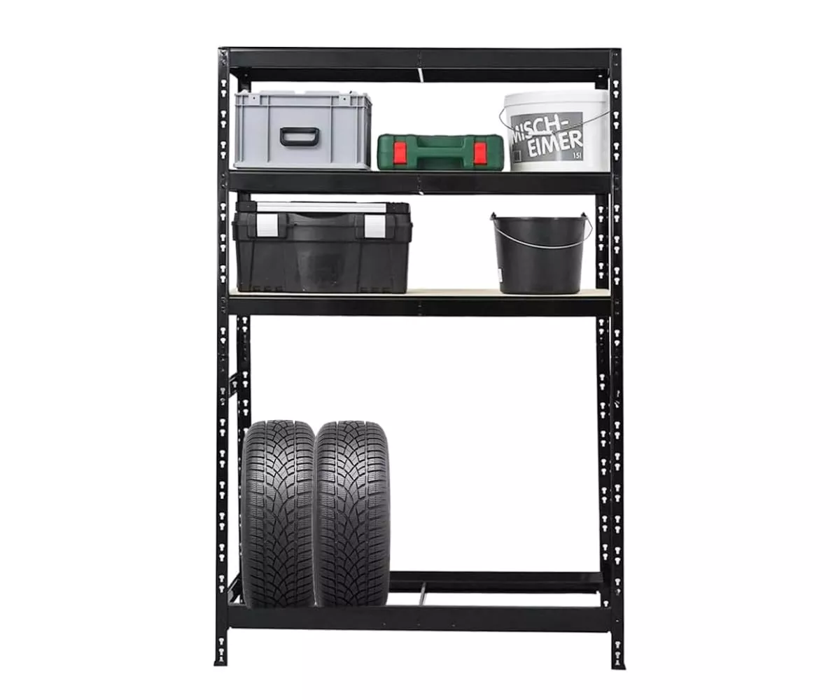 REIFENREGAL Tiger 180x120x40 cm bis zu 6 Reifen auf 1 Ebene + 3 Ablagen Schwarz