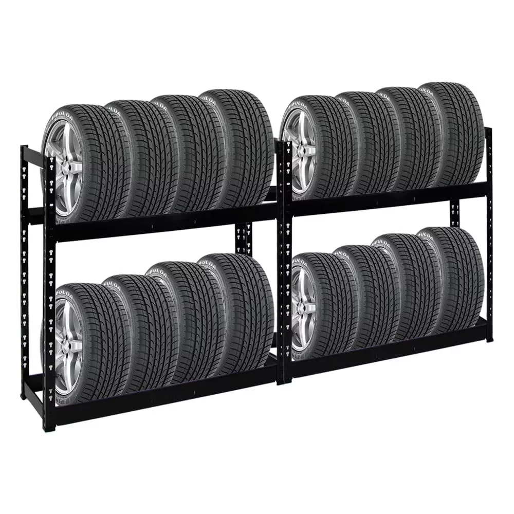REIFENREGAL Tiger 2er-Set mit 2x 100x110x35 cm 150 kg Fachlast bis zu 16 Reifen mit Ebenen Schwarz