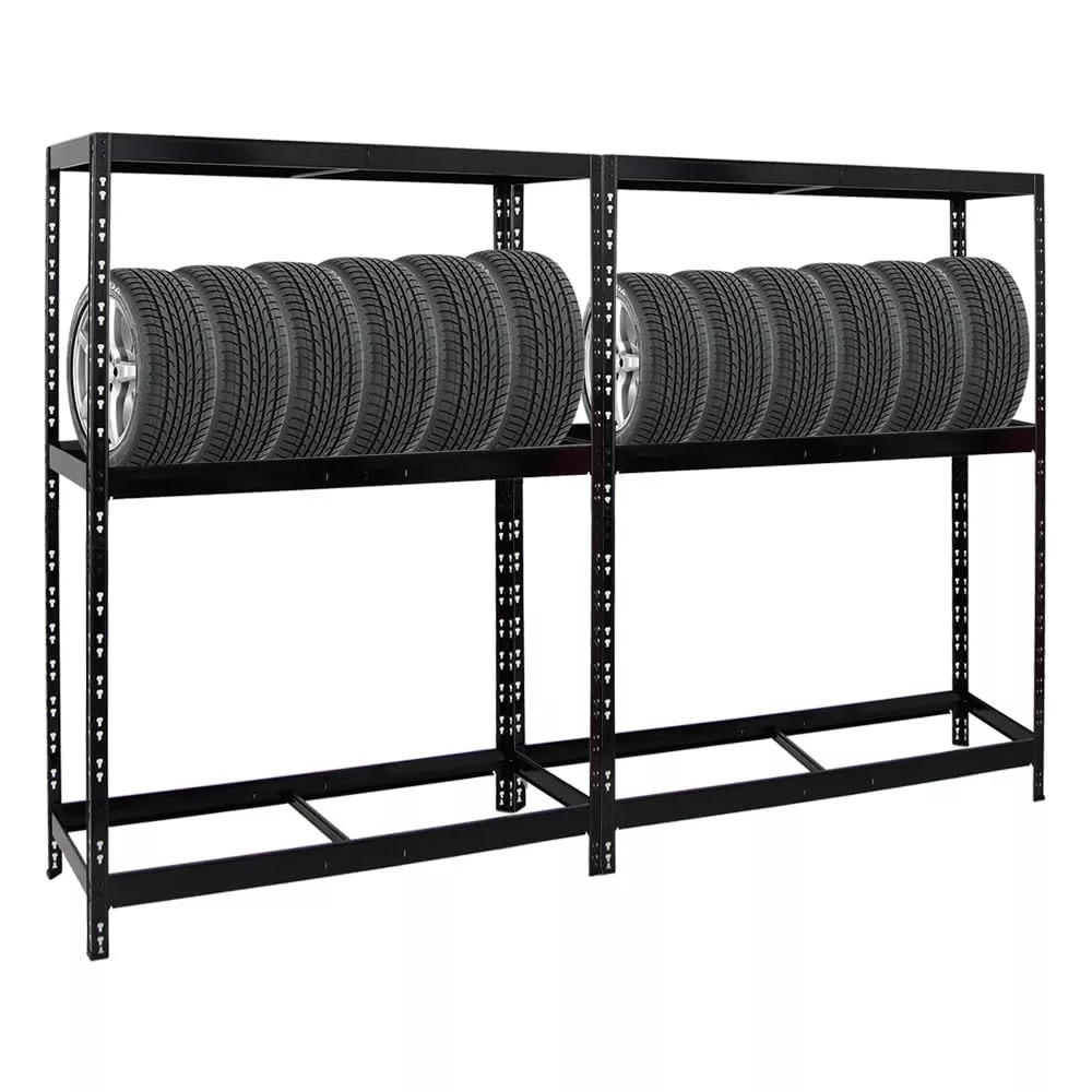 REIFENREGAL Tiger 2er-Set mit 2x 180x130x50 cm bis zu 24 Reifen mit Fachboden Schwarz