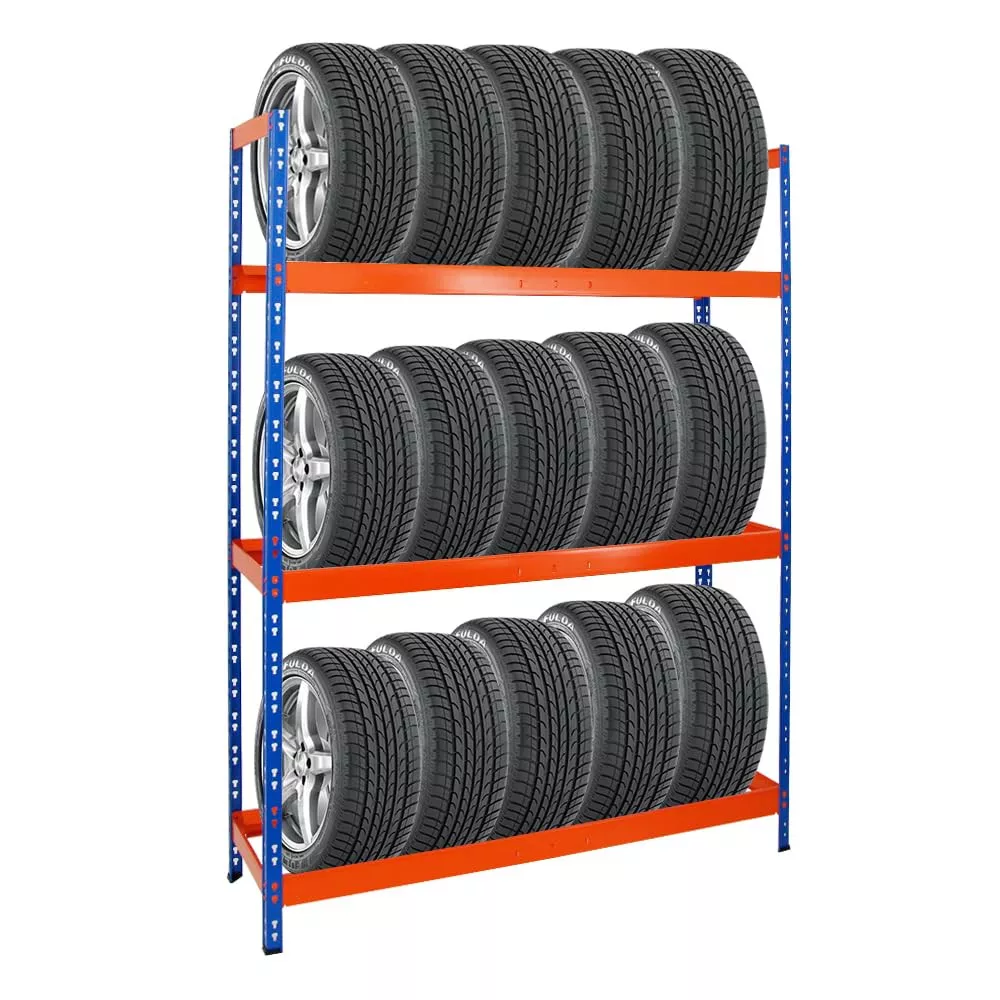 REIFENREGAL Tiger XL 200x150x45 cm 300 kg Fachlast bis zu 18 Reifen auf 3 Ebenen Blau/Orange