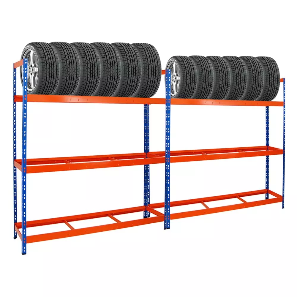 REIFENREGAL Tiger XL 2er-Set mit 2x 200x180x45 cm 300 kg Fachlast bis zu 42 Reifen Blau-Orange