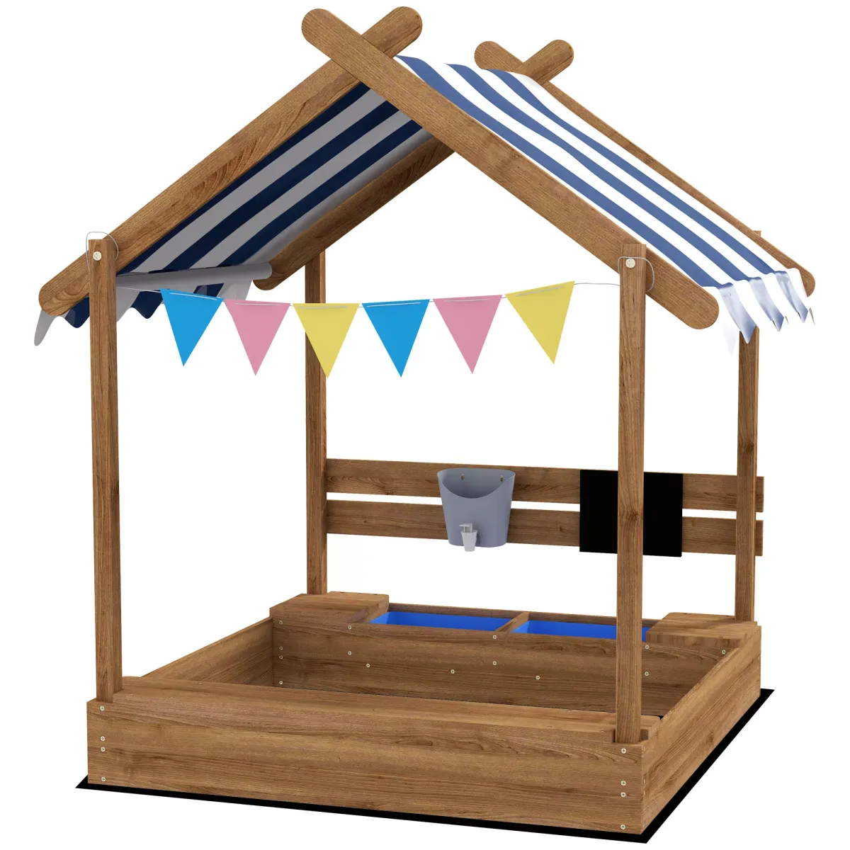 SANDKASTEN mit Dach, Sandkiste aus Holz mit Sitzplatz, Spielhaus, Garten, Braun