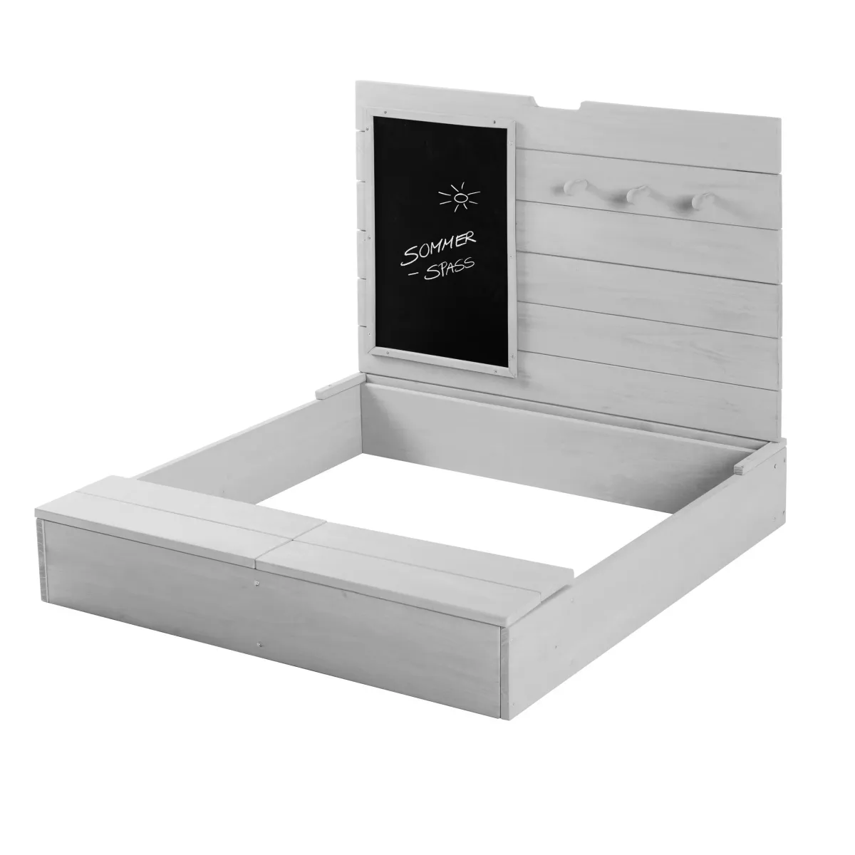 SANDKASTEN mit Deckel, Tafel und Haken grau