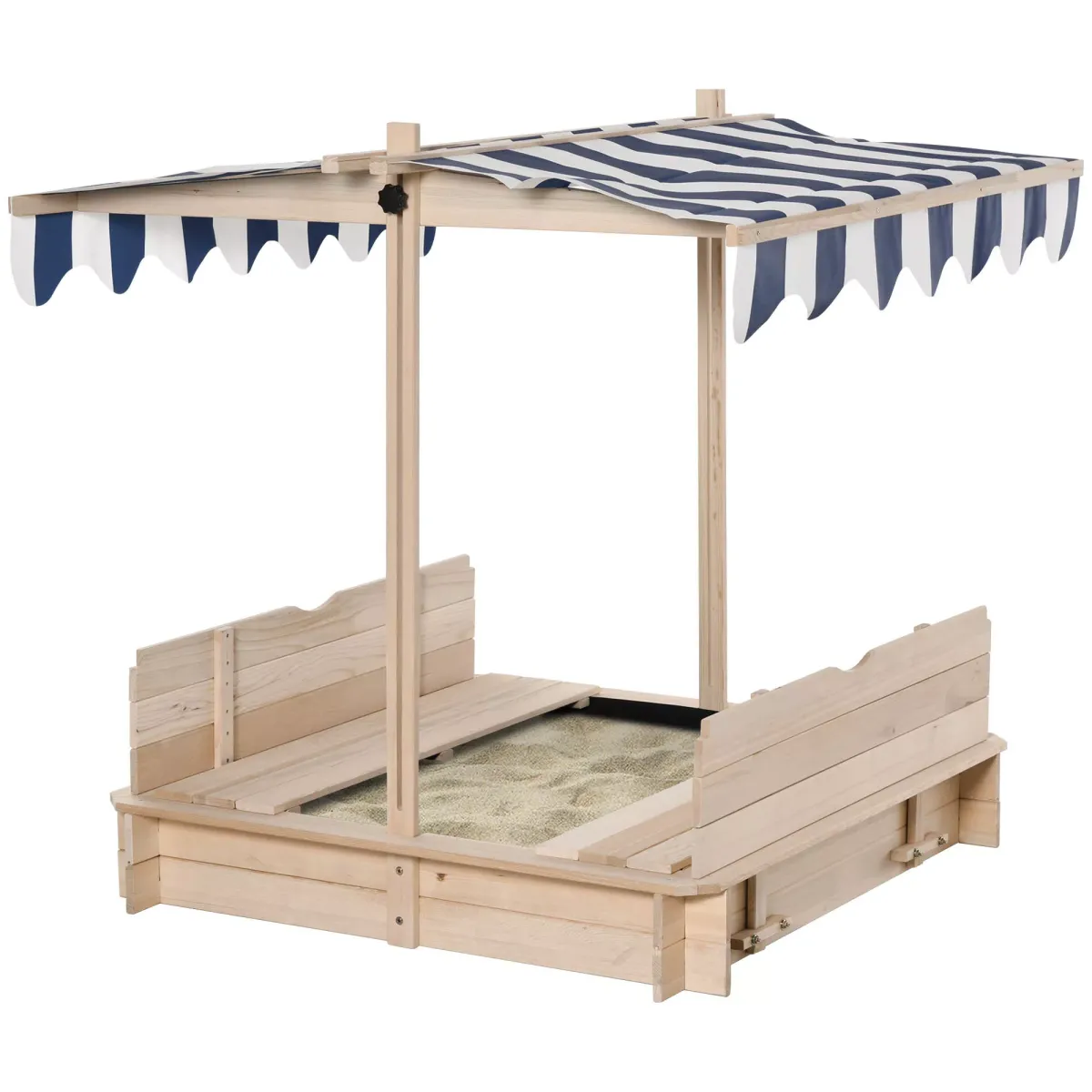 SANDKASTEN, Natur+Blau+Weiß, Tannenholz, Polyester-Stoff
