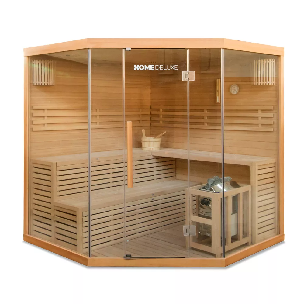 SAUNA SKYLINE BIG XL - Ausstattung: Mit Holzwand, Größe: 200 x 200 x 210 cm
