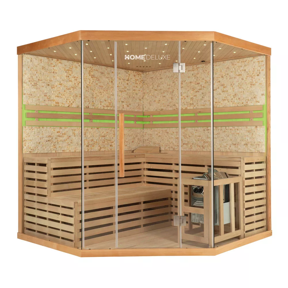 SAUNA SKYLINE BIG XL - Ausstattung: Mit Kunststeinwand, Größe: 200 x 200 x 210 cm