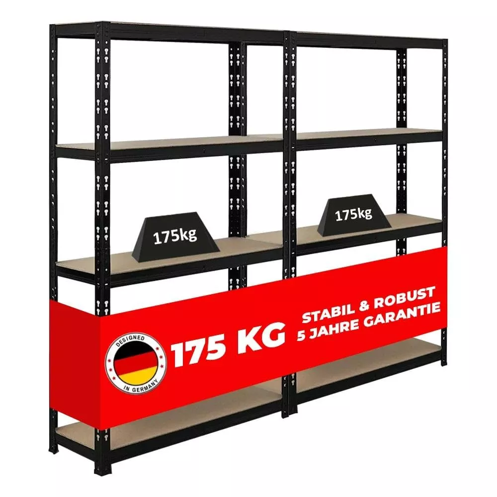 SCHWERLASTREGAL Apollo 2er-Set mit 2x 150x90x30 cm Fachlast 175 kg Schwarz