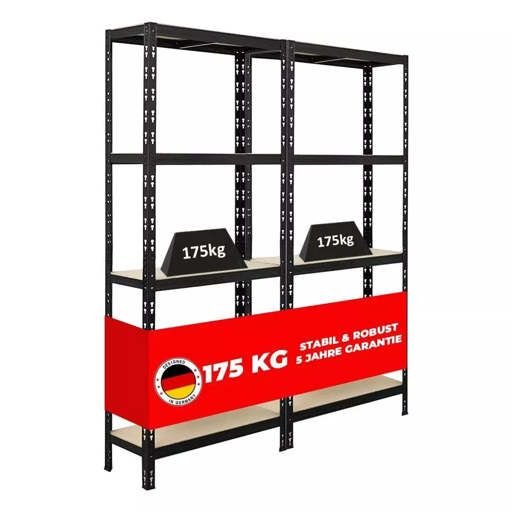 SCHWERLASTREGAL Apollo 2er-Set mit 2x 180x75x30 cm Fachlast 175 kg Schwarz