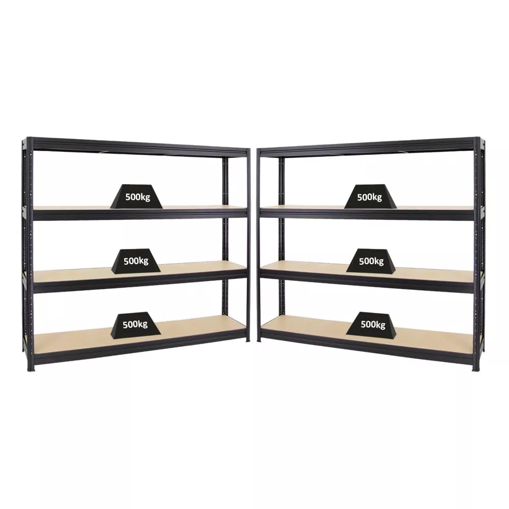 SCHWERLASTREGAL Dino 2er-Set mit 2x 180x200x45 cm Fachlast 500 kg Schwarz