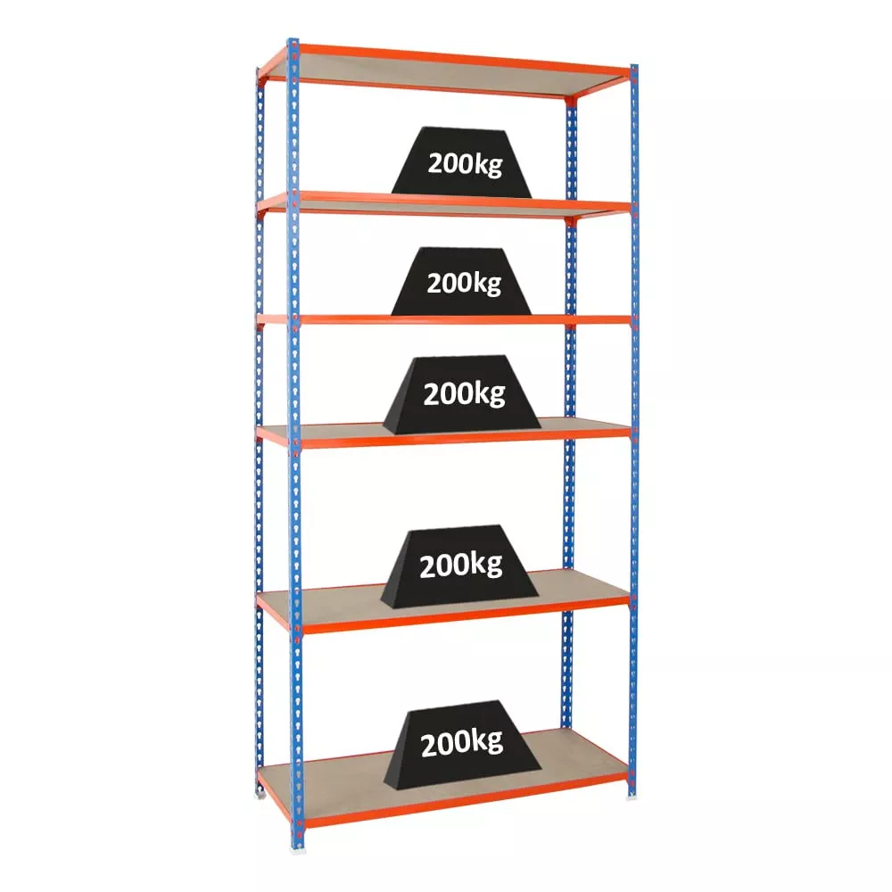 SCHWERLASTREGAL Giant Muli 250x110x40 cm 6 Fachböden Fachlast 200 kg Blau-Orange