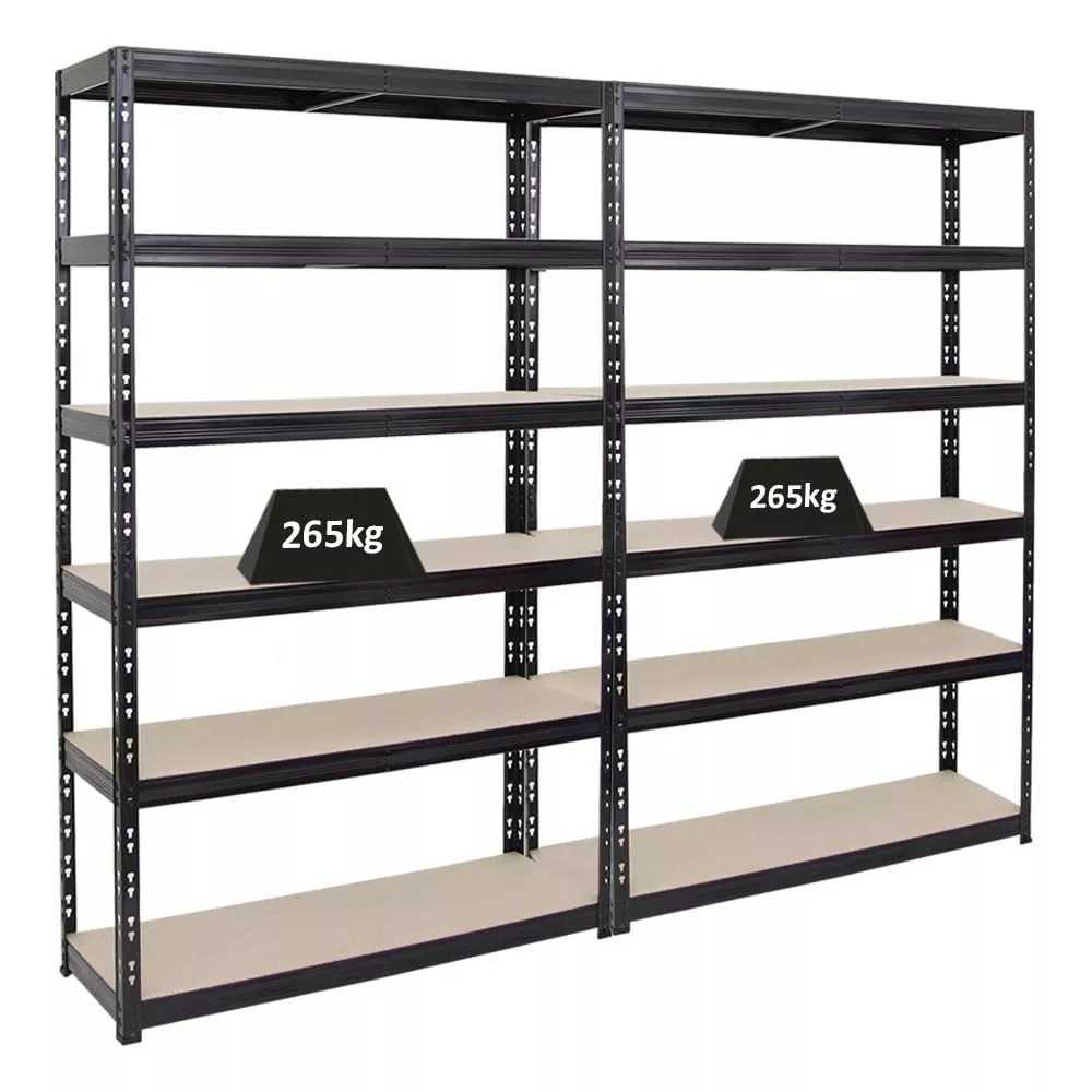 SCHWERLASTREGAL Giant Tiger 2er-Set mit 2x 200x120x40 cm Fachlast 265 kg 6-Ebenen Schwarz