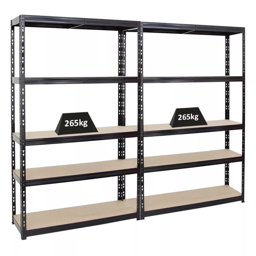 SCHWERLASTREGAL Giant Tiger 2er-Set mit 2x 200x120x40 cm Fachlast 265 kg 5-Ebenen Schwarz