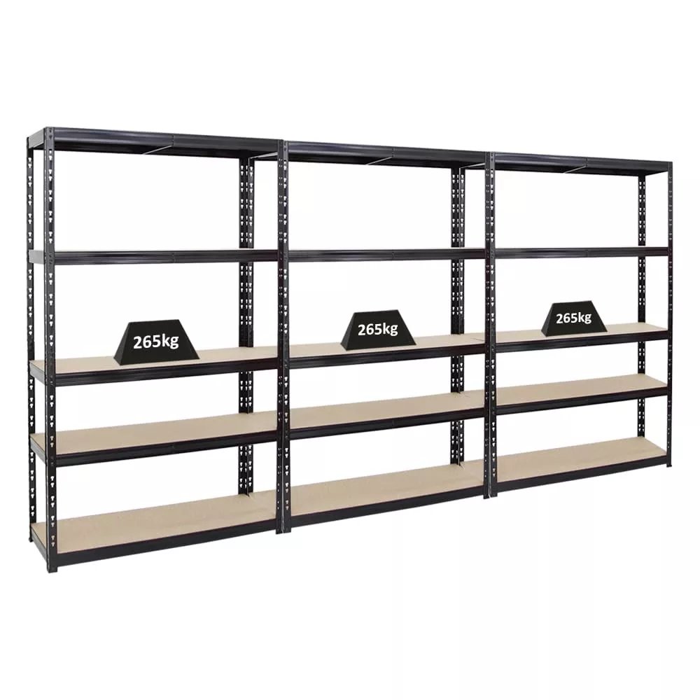 SCHWERLASTREGAL Giant Tiger 3er-Set mit 3x 200x120x40 cm Fachlast 265 kg 5-Ebenen Schwarz