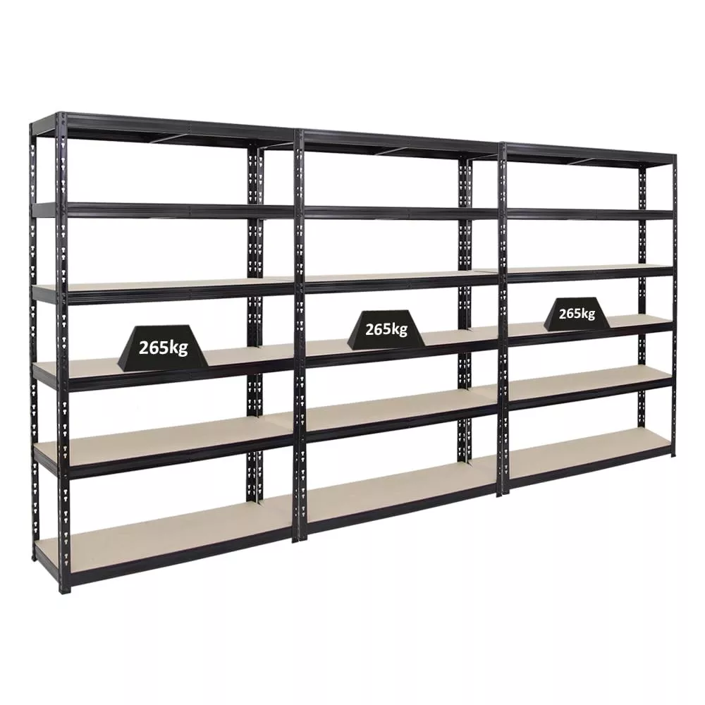SCHWERLASTREGAL Giant Tiger 3er-Set mit 3x 200x120x40 cm Fachlast 265 kg 6-Ebenen Schwarz