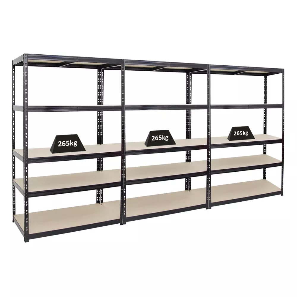 SCHWERLASTREGAL Giant Tiger 3er-Set mit 3x 200x120x60 cm Fachlast 265 kg 5-Ebenen Schwarz