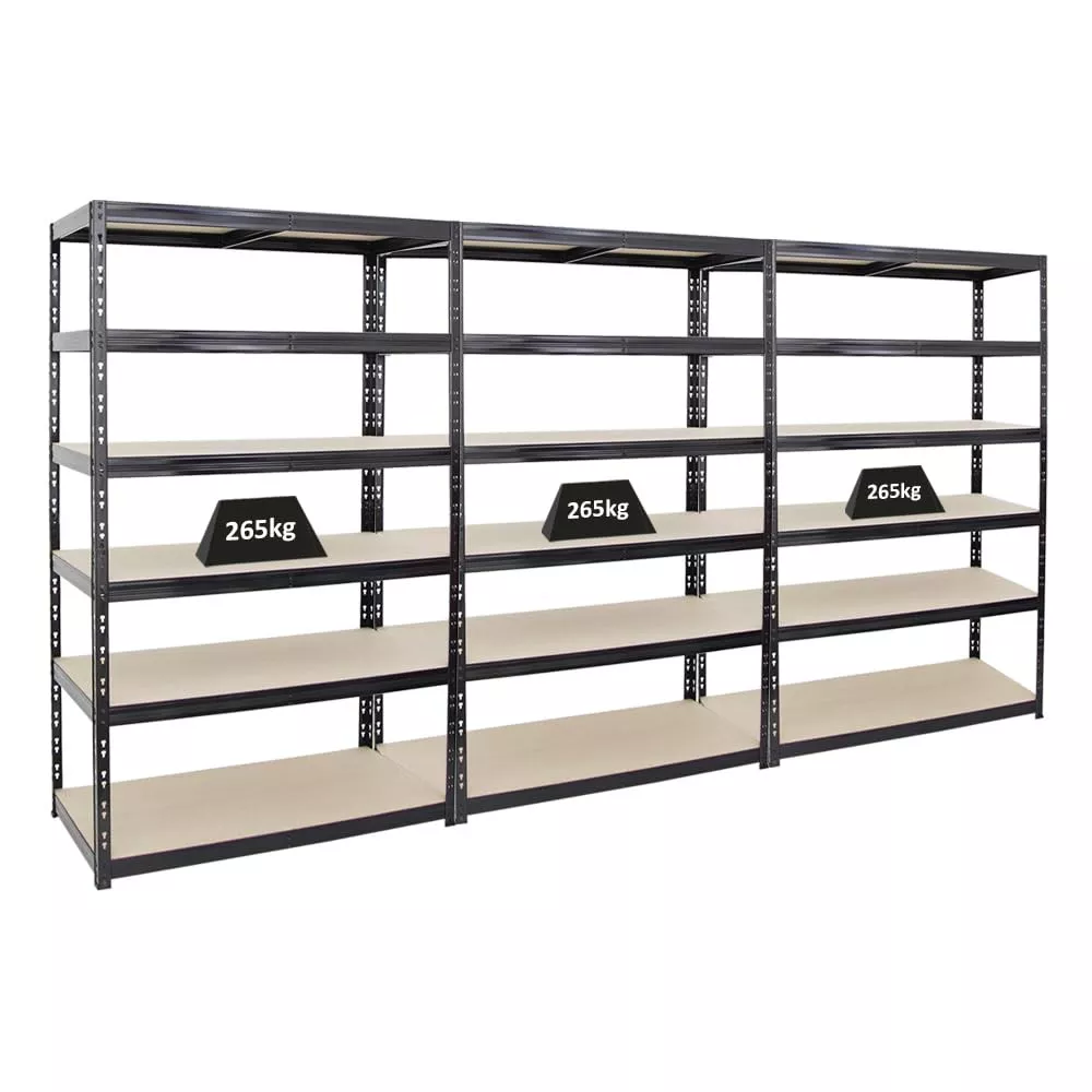 SCHWERLASTREGAL Giant Tiger 3er-Set mit 3x 200x120x60 cm Fachlast 265 kg 6-Ebenen Schwarz
