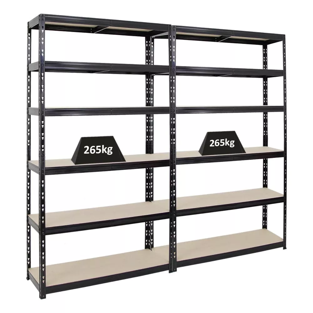 SCHWERLASTREGAL Giant Tiger XL 2er-Set mit 2x 220x120x40 cm Fachlast 265 kg 6-Ebenen Schwarz