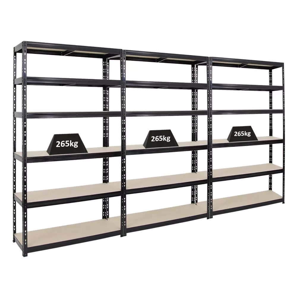 SCHWERLASTREGAL Giant Tiger XL 3er-Set mit 3x 220x120x40 cm Fachlast 265 kg 6-Ebenen Schwarz