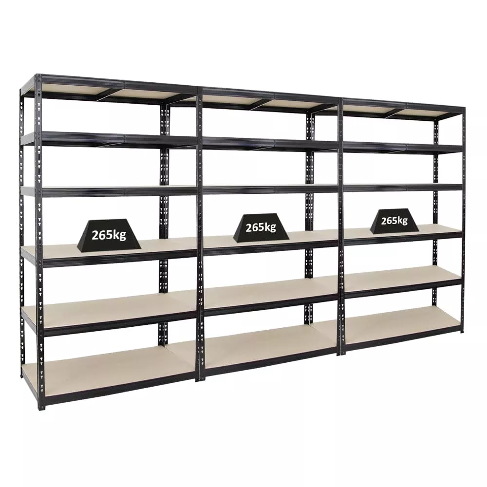 SCHWERLASTREGAL Giant Tiger XL 3er-Set mit 3x 220x120x60 cm Fachlast 265 kg 6-Ebenen Schwarz