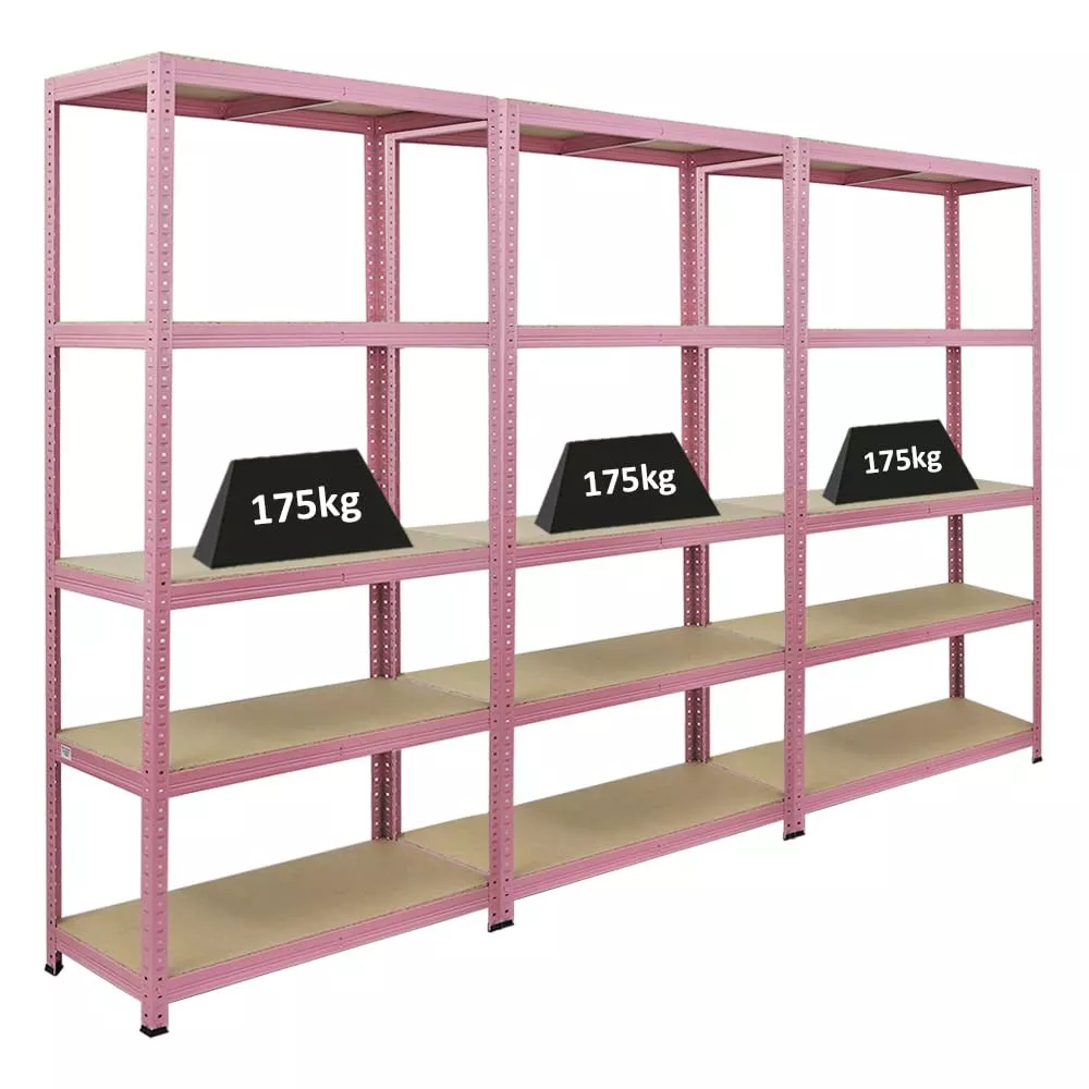 SCHWERLASTREGAL Pink Lady 3er-Set mit 3x 180x90x40cm Fachlast 175 kg 5 Ebenen Pink
