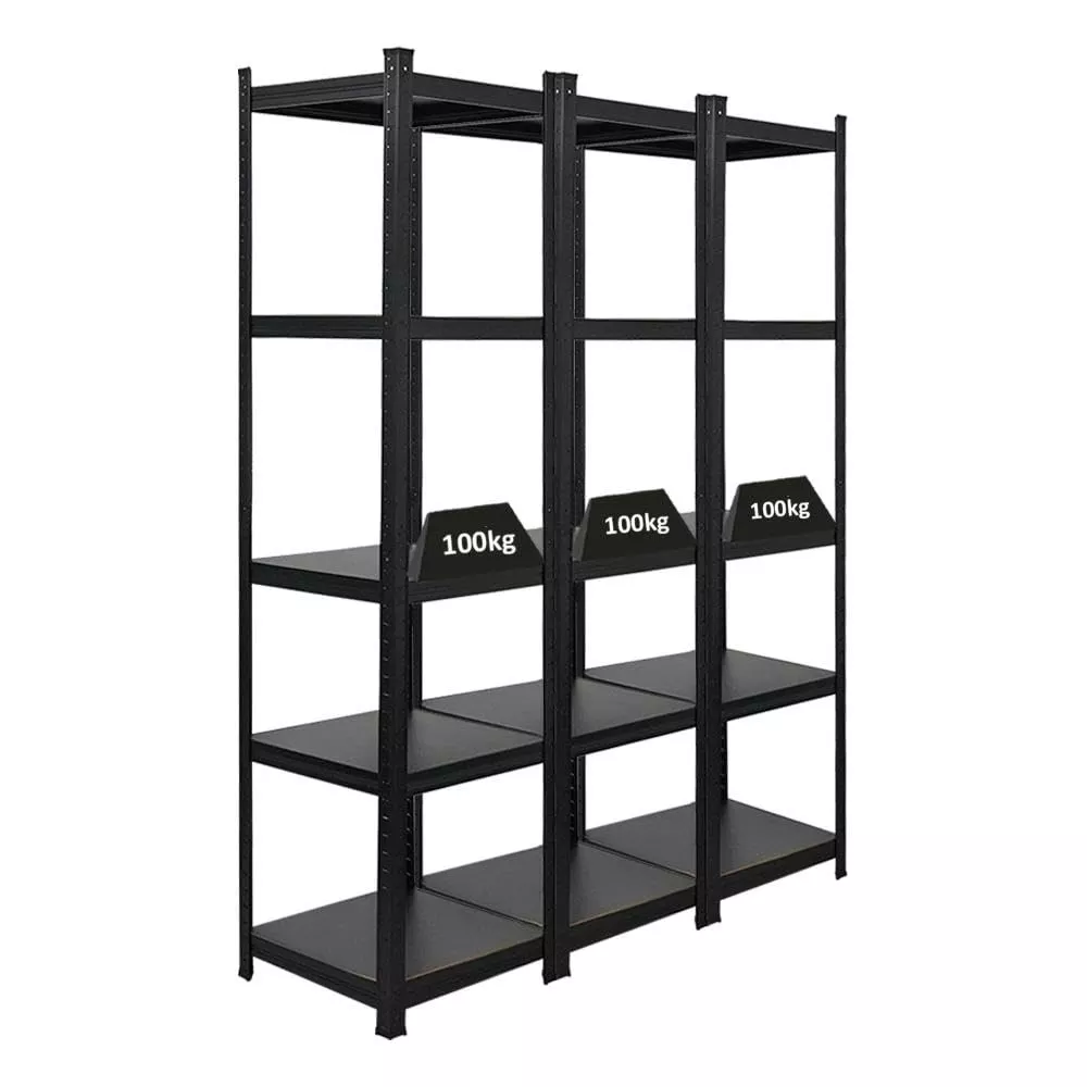 SCHWERLASTREGAL Ragnar All Black Series 3er-Set mit 3x 180x45x45 cm Fachlast 100 kg Matt Schwarz