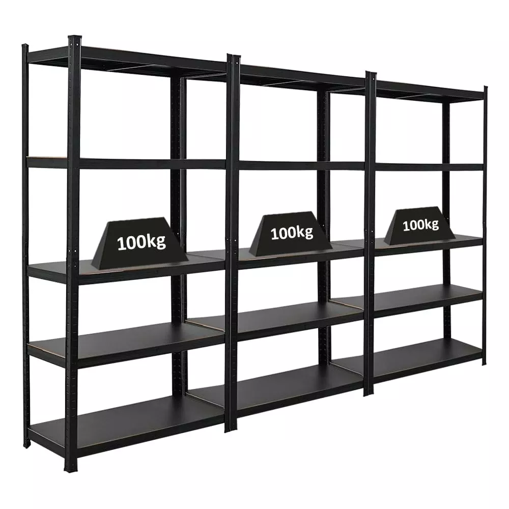 SCHWERLASTREGAL Ragnar All Black Series 3er-Set mit 3x 180x90x40 cm Fachlast 100 kg Matt Schwarz
