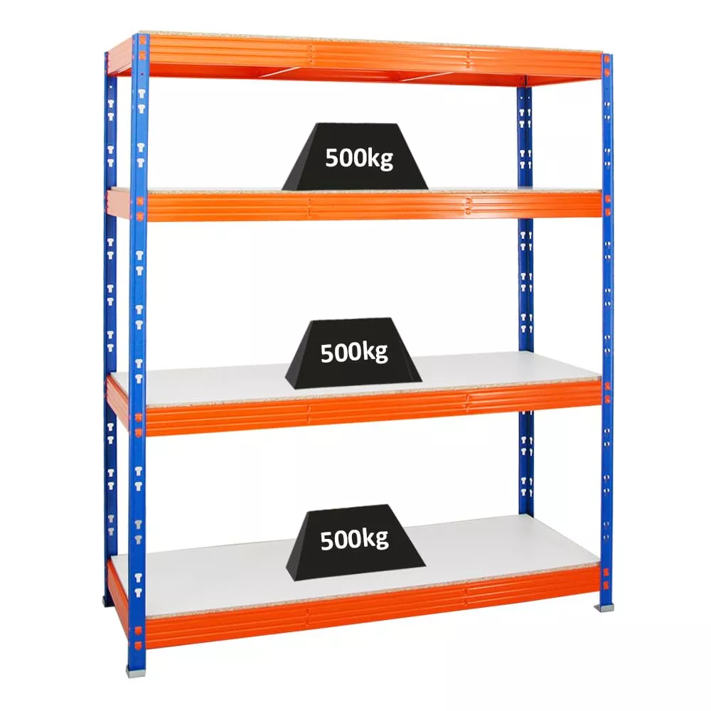 SCHWERLASTREGAL Rhino 180x160x60 cm 4 Melamin-Ebenen 16mm Fachlast 500 kg Blau/Orange