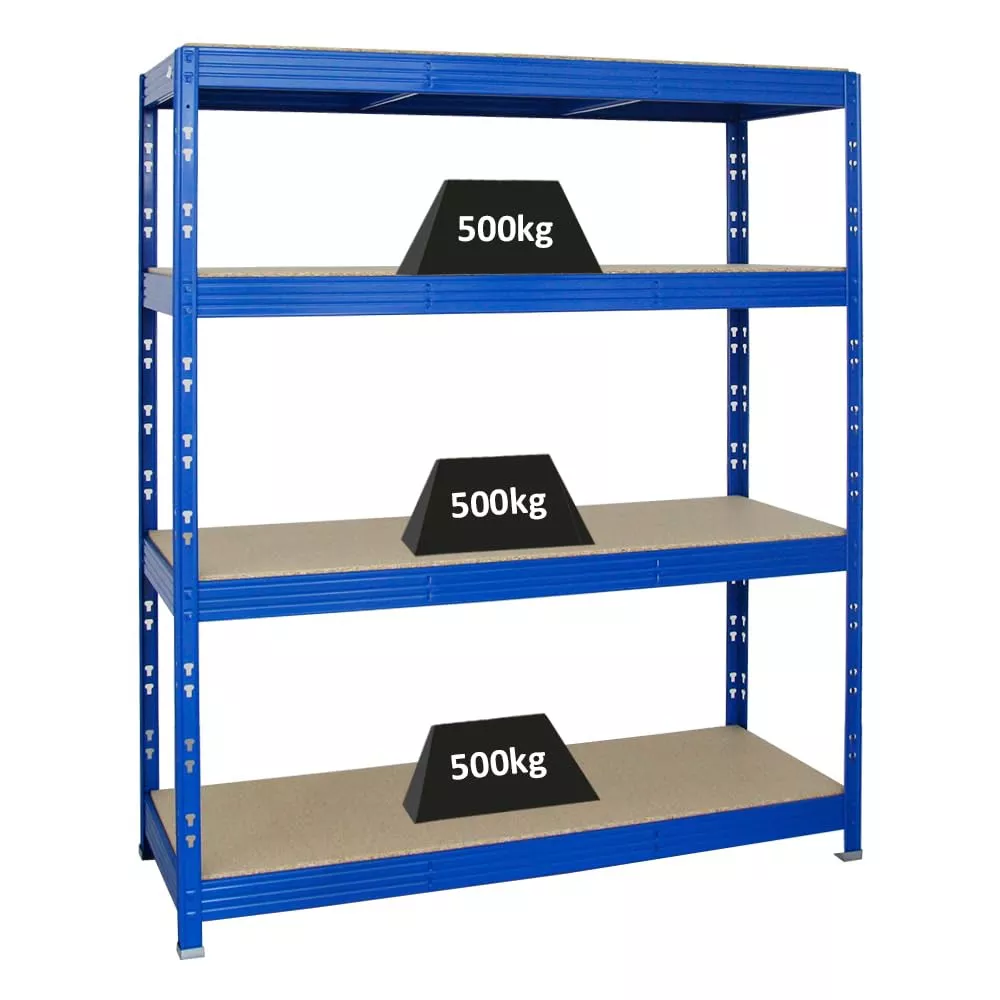 SCHWERLASTREGAL Rhino 180x160x60 cm 4 Spanplatten-Ebenen 16mm Fachlast 500 kg Blau