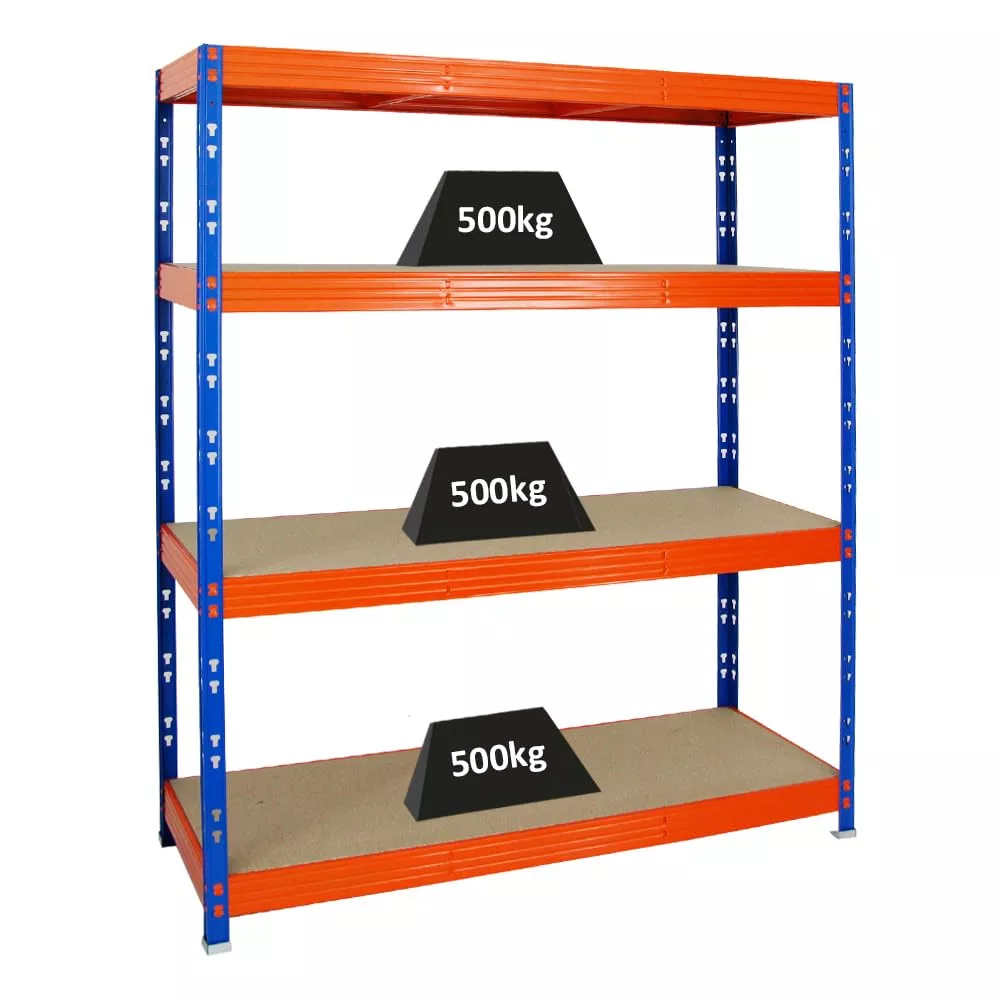SCHWERLASTREGAL Rhino 180x160x60 cm 4 Spanplatten-Ebenen 8mm Fachlast 500 kg Blau/Orange
