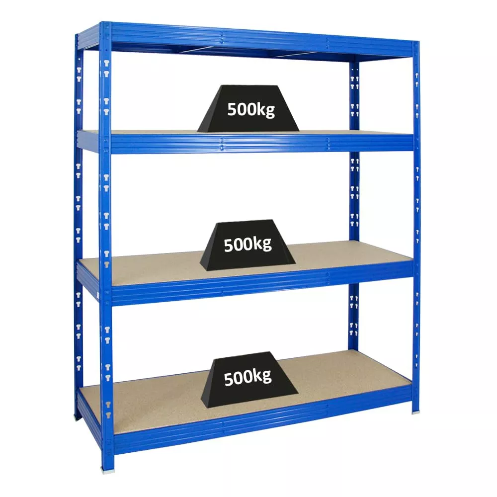 SCHWERLASTREGAL Rhino 180x160x60 cm 4 Spanplatten-Ebenen 8mm Fachlast 500 kg Blau