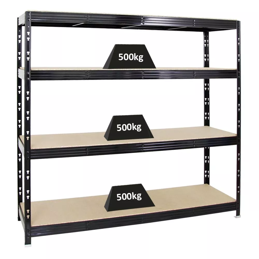 SCHWERLASTREGAL Rhino 180x200x60 cm 4 Spanplatten-Ebenen 16mm Fachlast 500 kg Schwarz