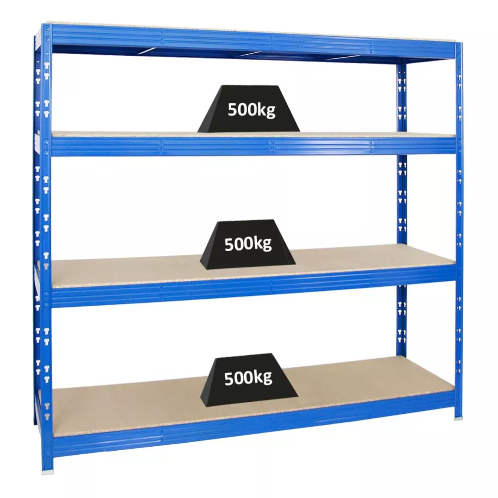 SCHWERLASTREGAL Rhino 180x200x60 cm 4 Spanplatten-Ebenen 16mm Fachlast 500 kg Blau