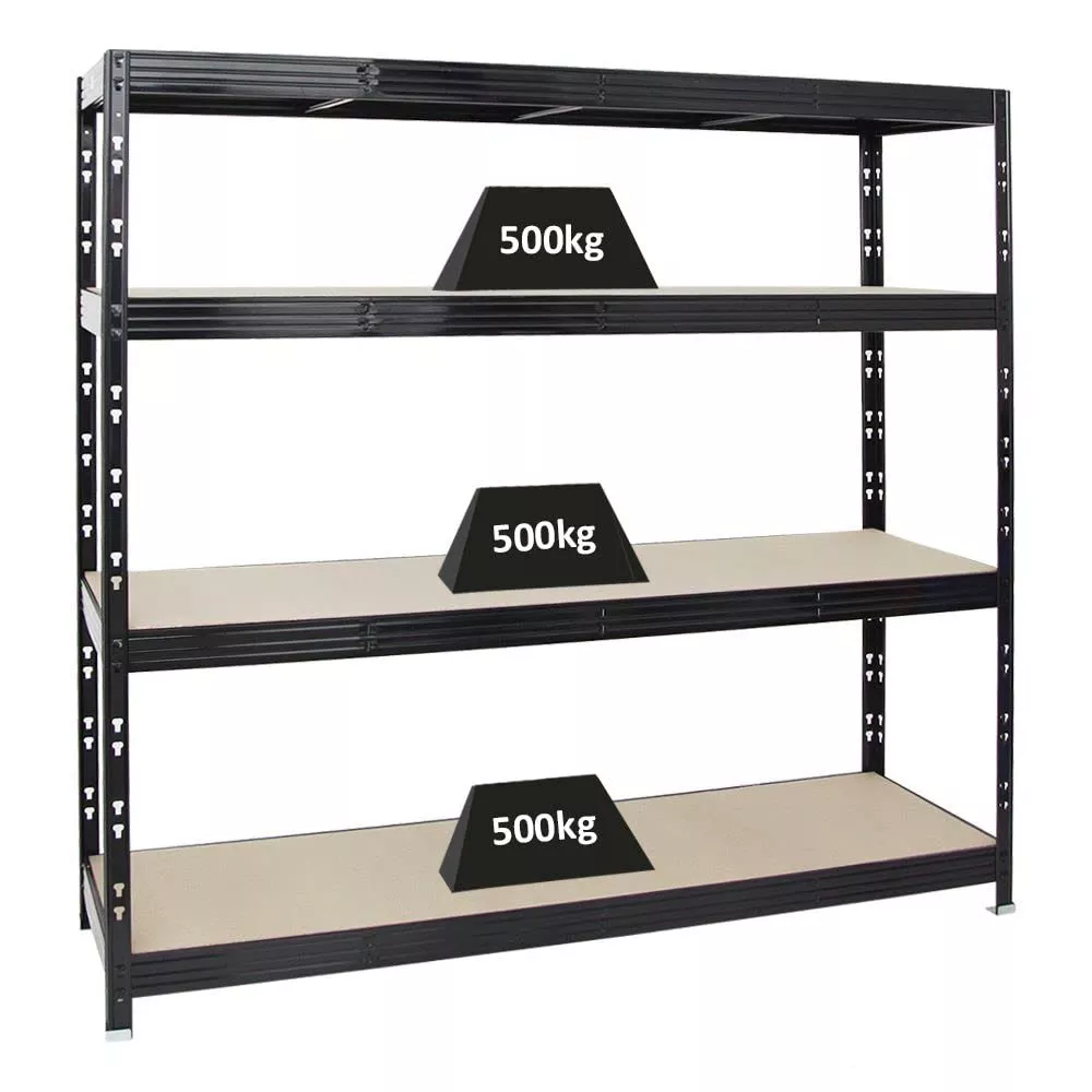 SCHWERLASTREGAL Rhino 180x200x60 cm 4 Spanplatten-Ebenen 8mm Fachlast 500 kg Schwarz
