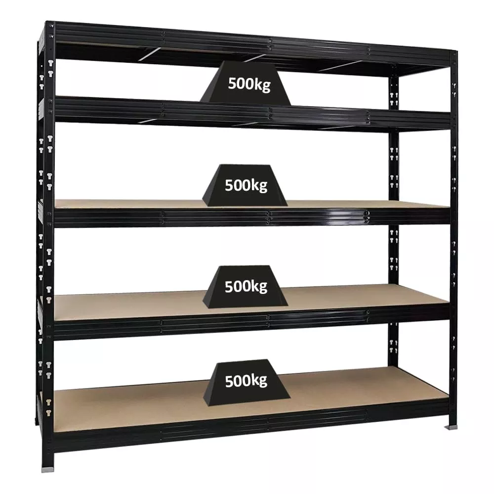 SCHWERLASTREGAL Rhino 180x200x60 cm 5 Spanplatten-Ebenen 8mm Fachlast 500 kg Schwarz