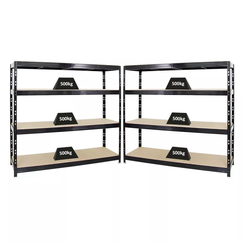 SCHWERLASTREGAL Rhino 2er-Set mit 2x 180x200x60 cm 4 Spanplatten-Ebenen 16mm Fachlast 500 kg Schwarz