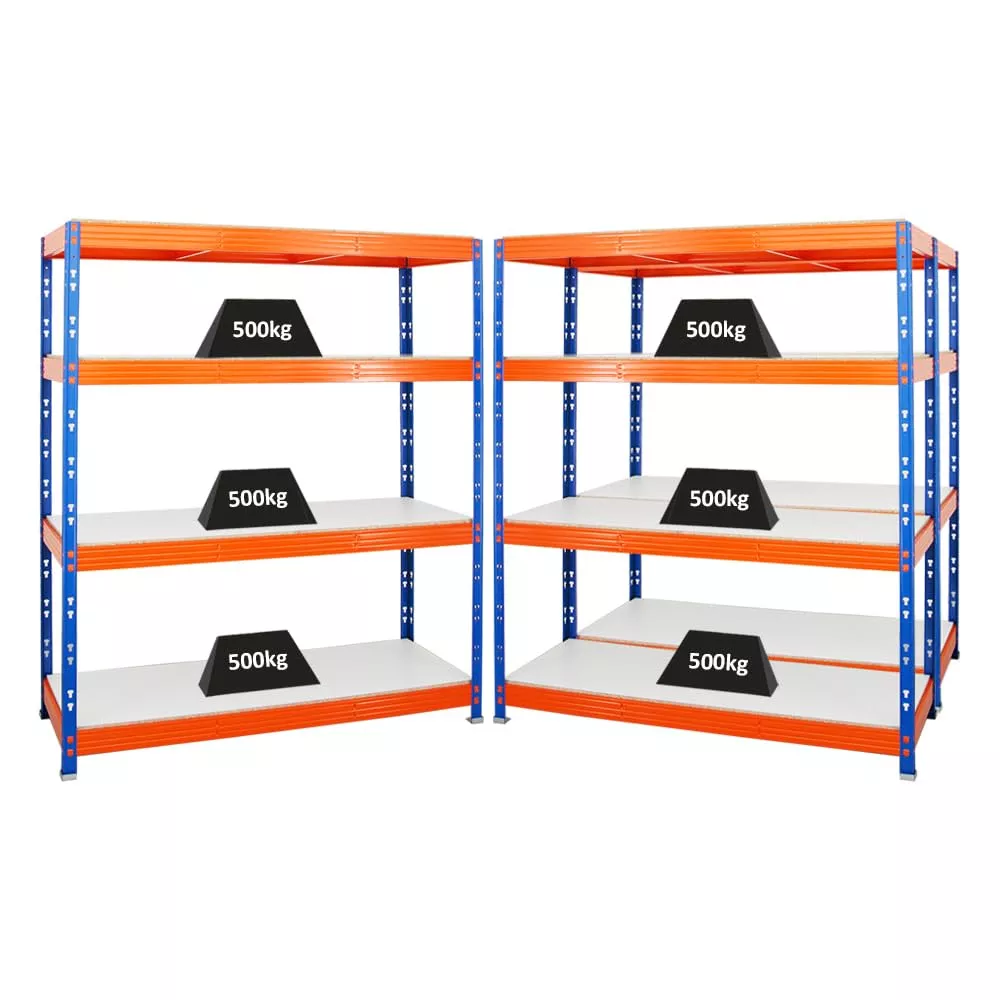 SCHWERLASTREGAL Rhino 3er-Set mit 3x 180x160x60 cm 4 Melamin-Ebenen 16mm Fachlast 500 kg Blau-Orange