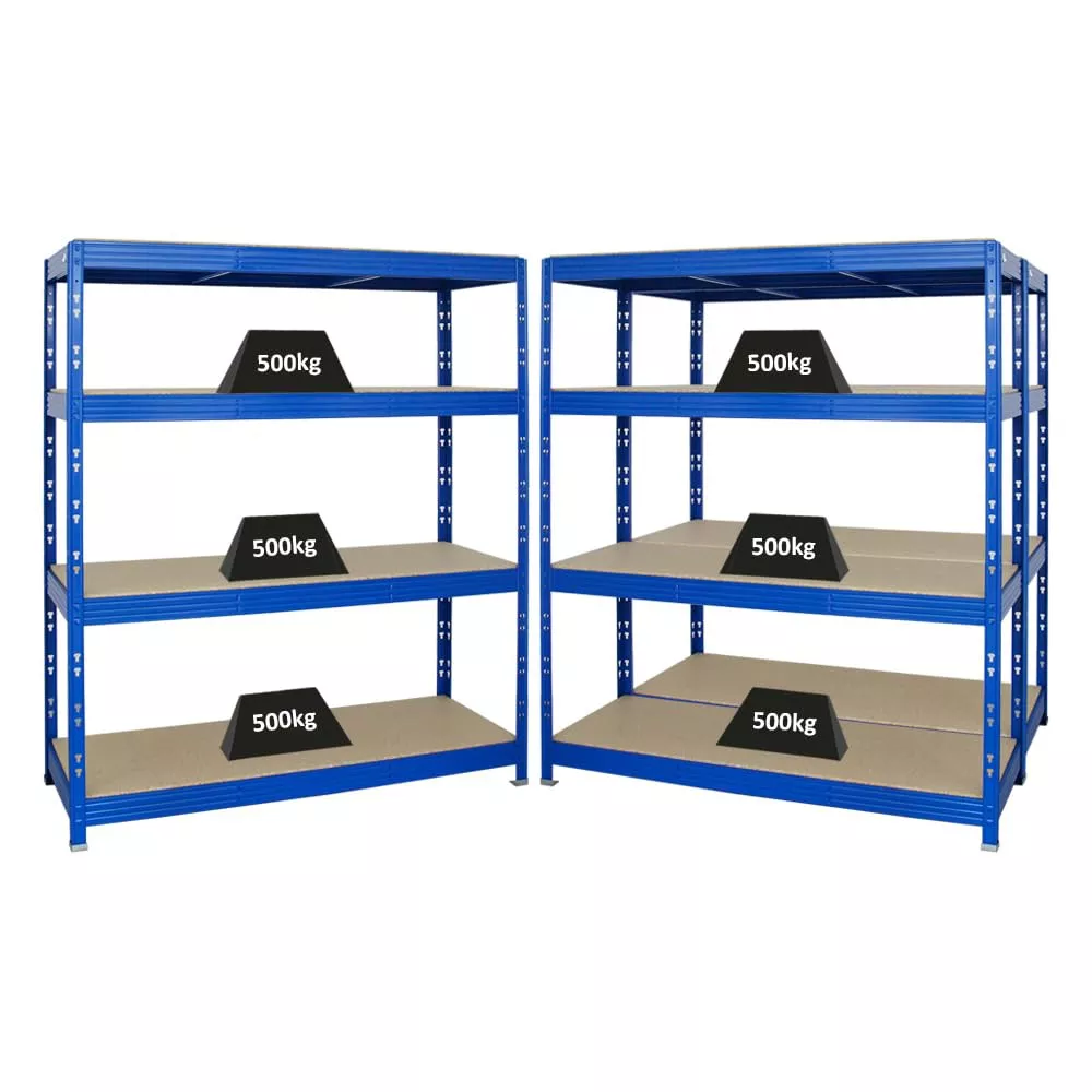 SCHWERLASTREGAL Rhino 3er-Set mit 3x 180x160x60 cm 4 Spanplatten-Ebenen 16mm Fachlast 500 kg Blau