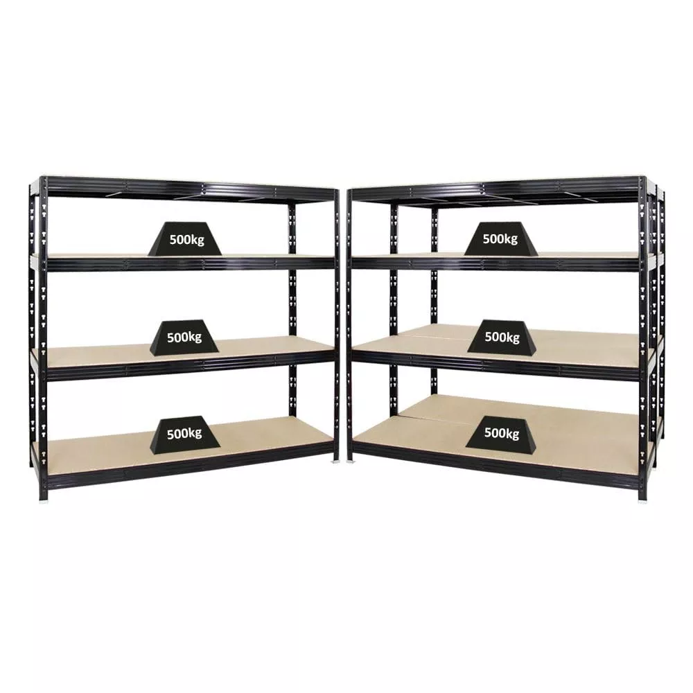 SCHWERLASTREGAL Rhino 3er-Set mit 3x 180x200x60 cm 4 Spanplatten-Ebenen 16mm Fachlast 500 kg Schwarz