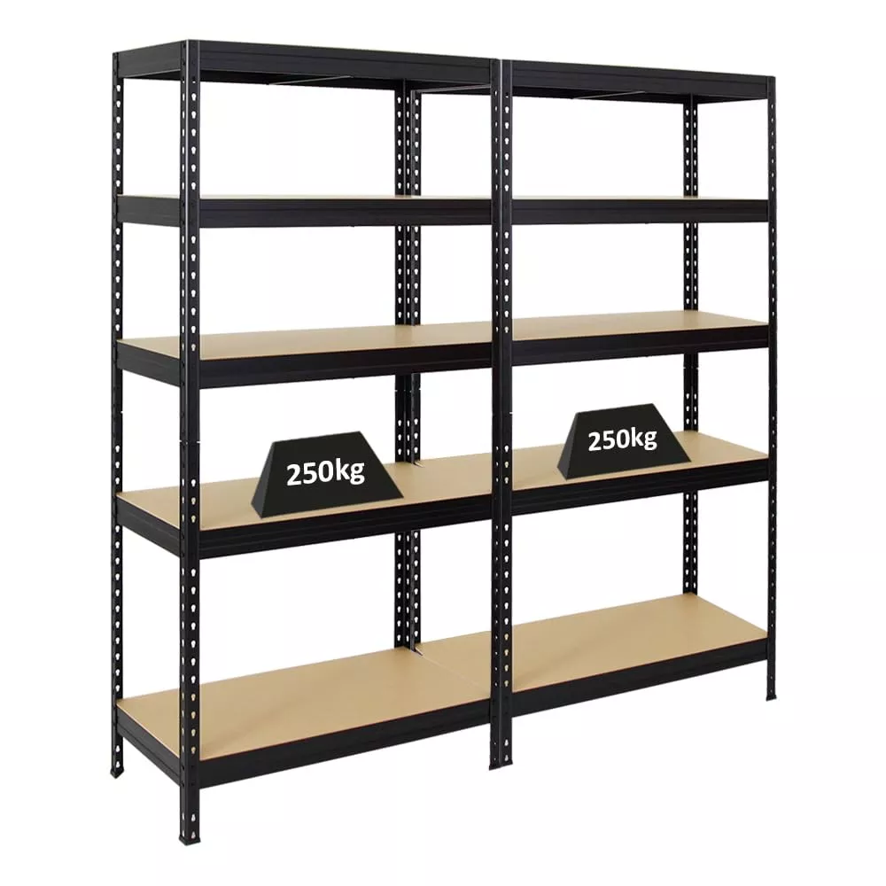 SCHWERLASTREGAL Rivet 2er-Set mit 2x 180x90x45 cm Fachlast 250 kg Schwarz