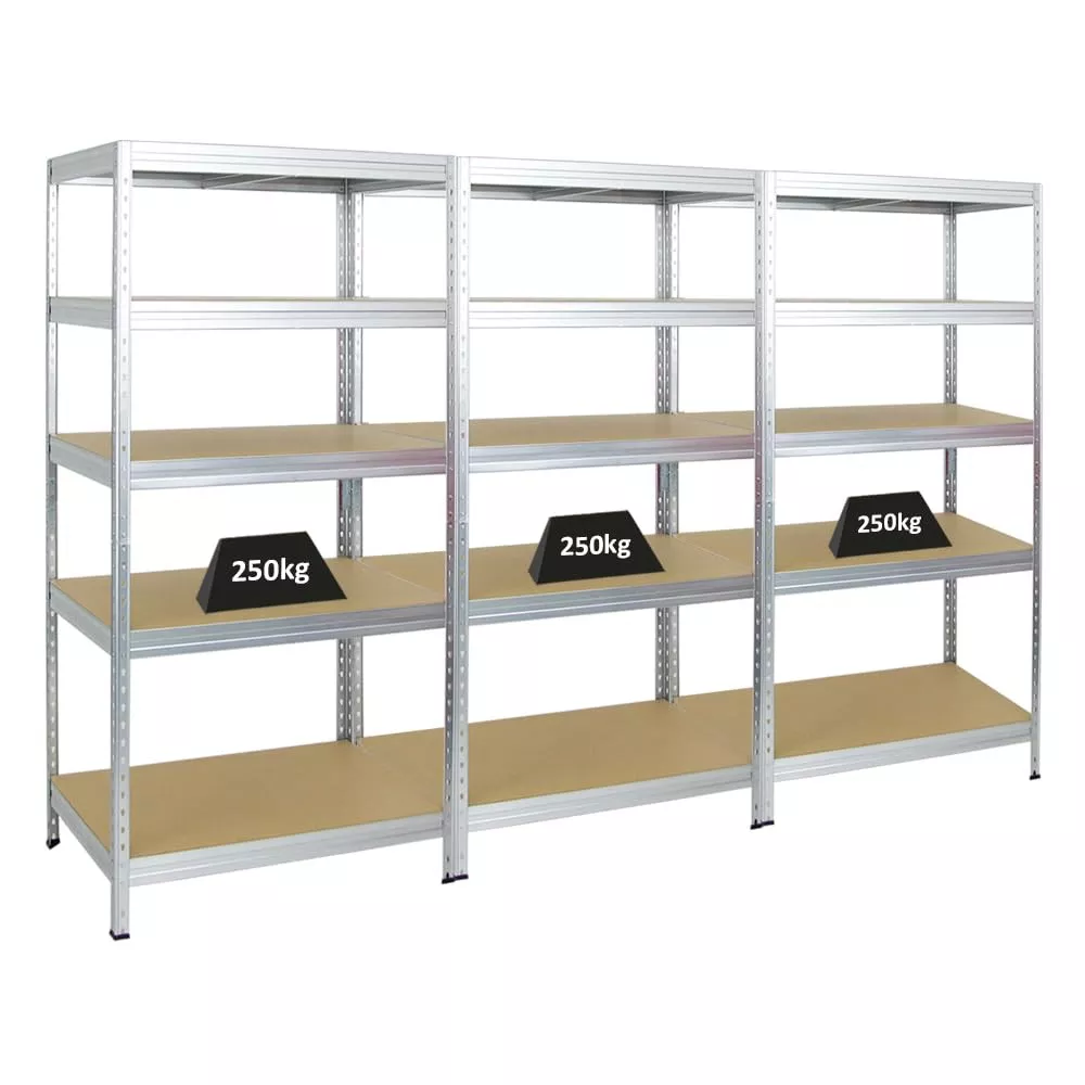 SCHWERLASTREGAL Rivet 3er-Set mit 3x 180x90x60 cm Fachlast 250 kg Verzinkt
