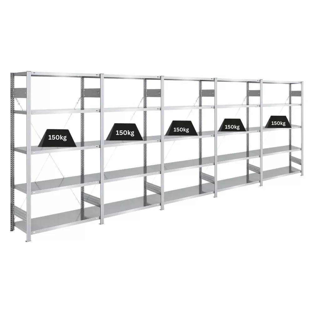 SCHWERLASTREGAL Silver Mamba 200x500x40cm 5 Ebenen je 150kg Fachlast Verzinkt