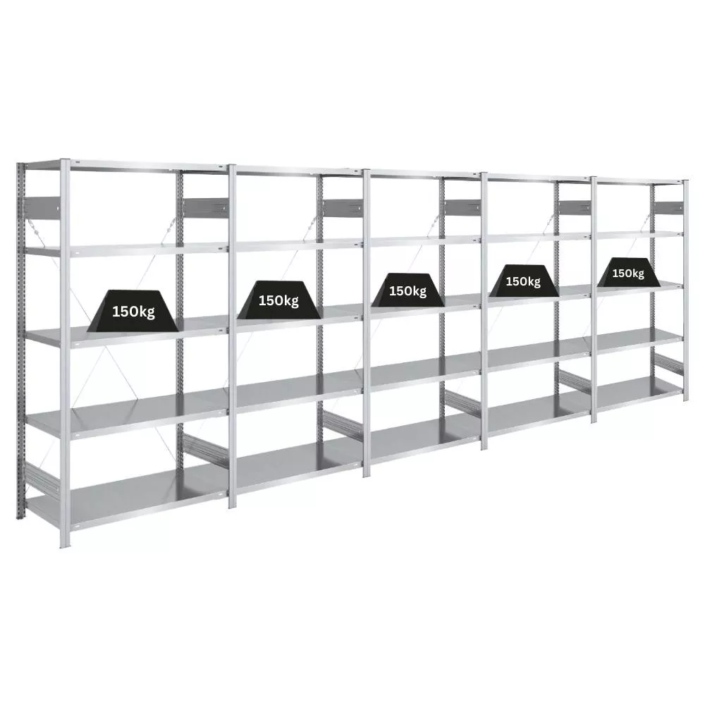 SCHWERLASTREGAL Silver Mamba 200x500x50cm 5 Ebenen je 150kg Fachlast Verzinkt