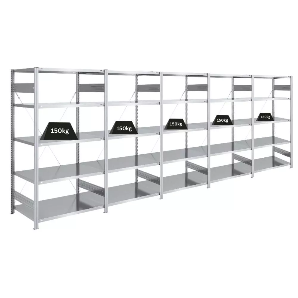 SCHWERLASTREGAL Silver Mamba 200x500x60cm 5 Ebenen je 150kg Fachlast Verzinkt