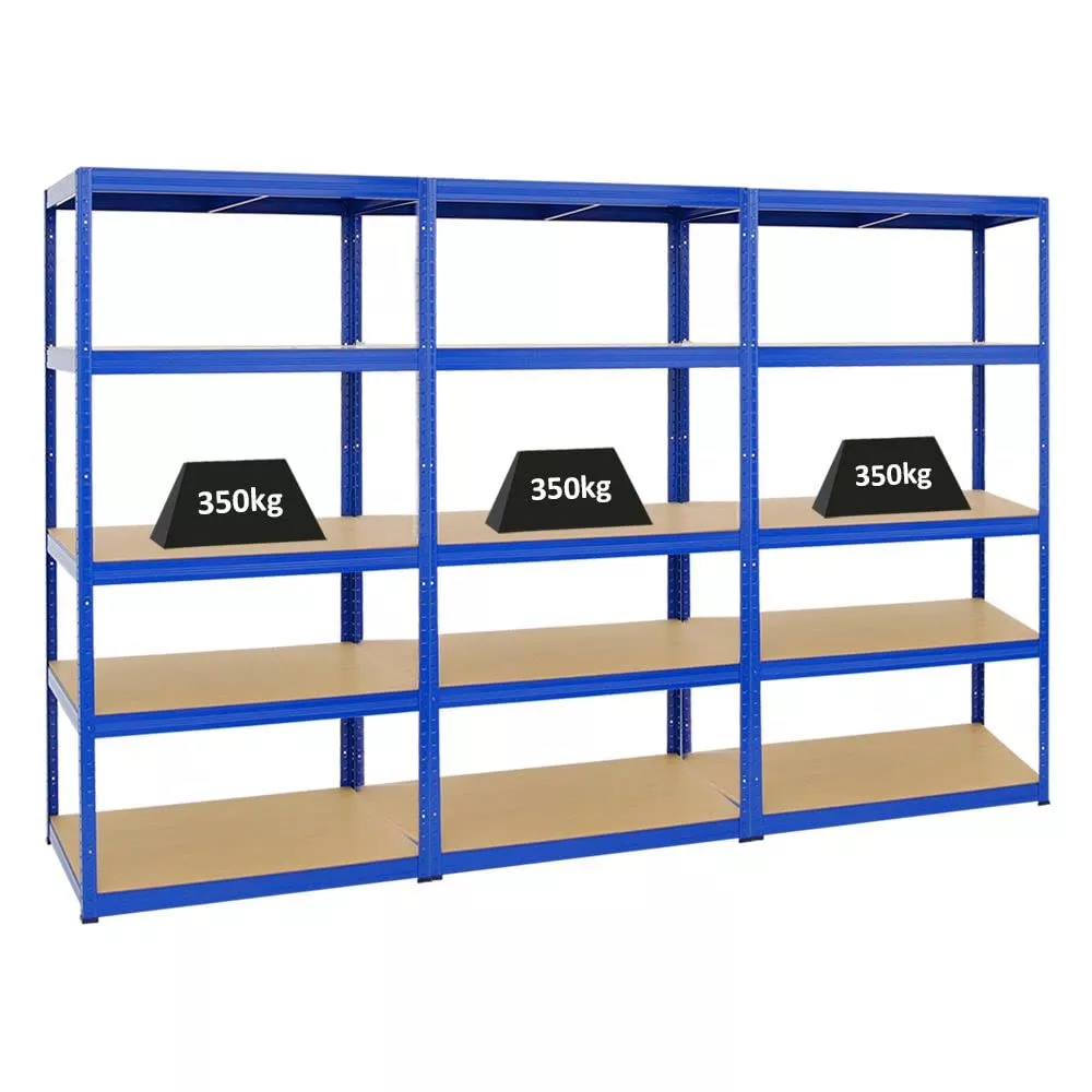 SCHWERLASTREGAL Slim Elephant M 3er-Set mit 3x 180x90x60 cm 5 Ebenen Fachlast 350 kg Blau