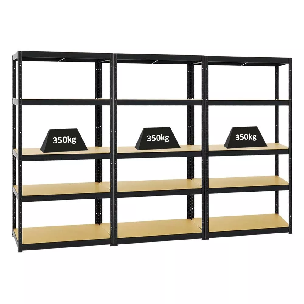 SCHWERLASTREGAL Slim Elephant S 3er-Set mit 3x 180x90x45 cm 5 Ebenen Fachlast 350 kg Schwarz