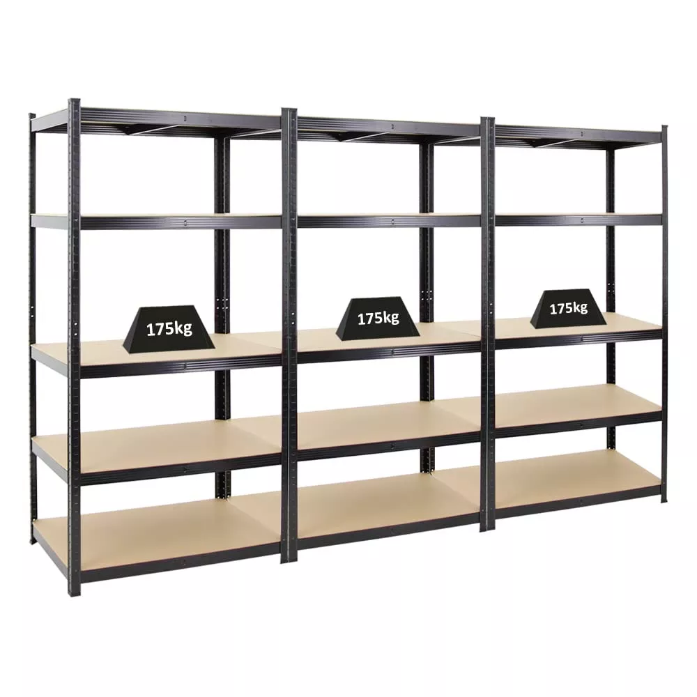 SCHWERLASTREGAL Taurus 3er-Set mit 3x 180x90x60 cm Fachlast 175 kg Schwarz