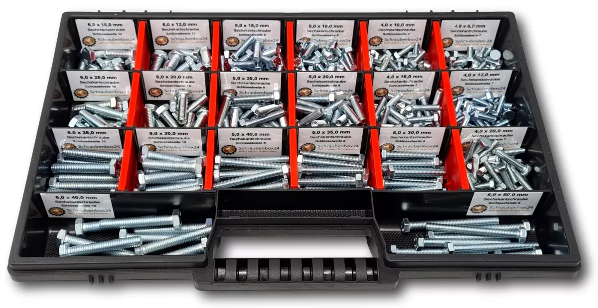 SECHSKANTSCHRAUBEN Sortiment M4-M5-M6 // 8mm-50mm 350 tlg. Schraubenbox DIN 933/ISO 4762