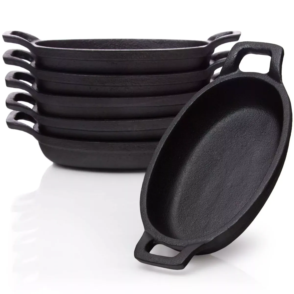SERVIERPFÄNNCHEN Gusseisen 6er Set oval 20x9,5cm