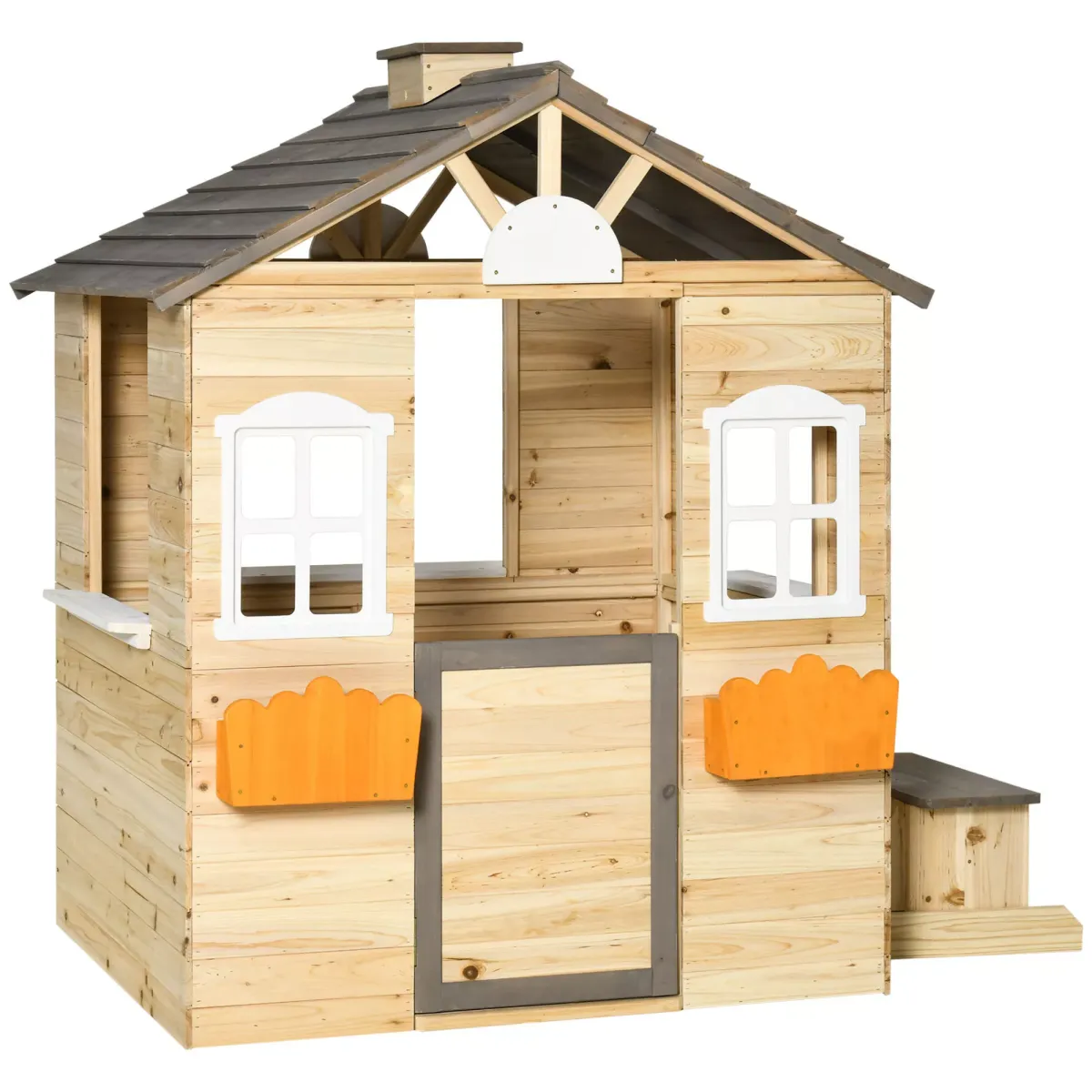 SPIELHAUS für Kinder, Holz, Kinderspielhaus mit Fenster, Briefkasten, Outdoor